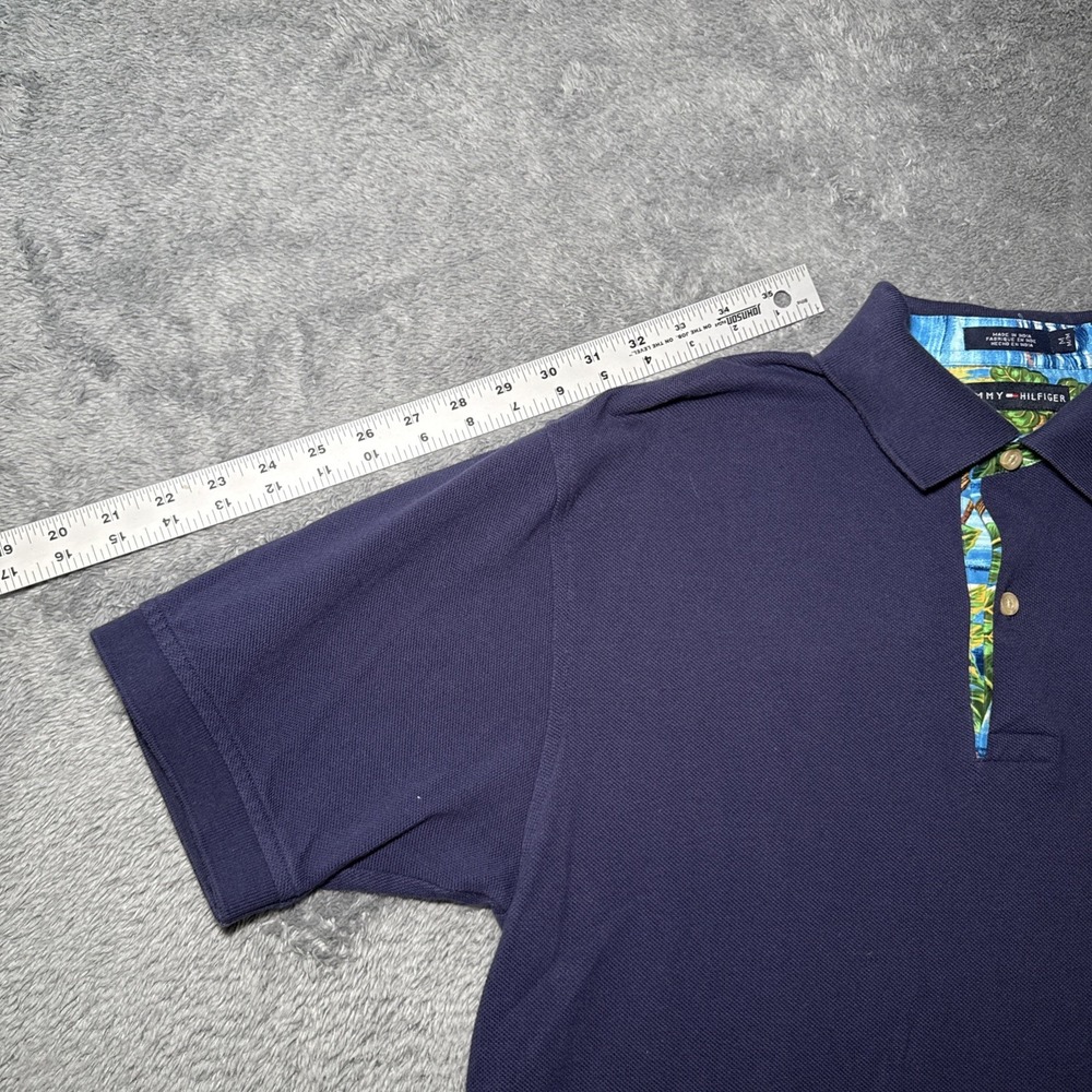 Tommy Hilfiger Men's Medium Navy Blue Polo Short Sleeve Shirt Tropical Collar - Picture 8 of 16